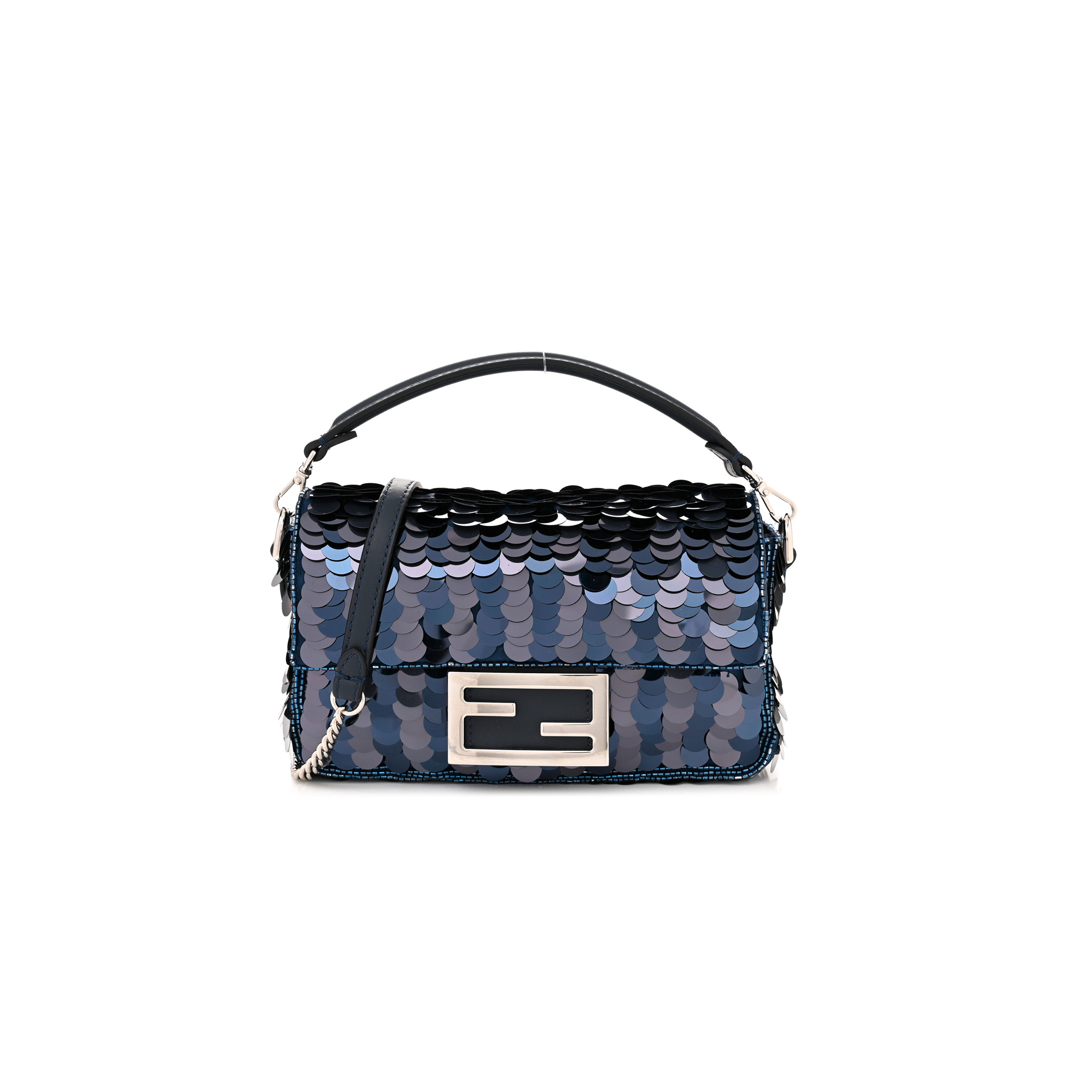 F**di sequin paillettes vitello grace striped mini baguette dark blue lunai (19*11*5cm)